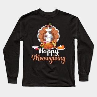 Cat Pilgrim Turkey Wine Pie Happy Thanksgiving Meowgiving Long Sleeve T-Shirt